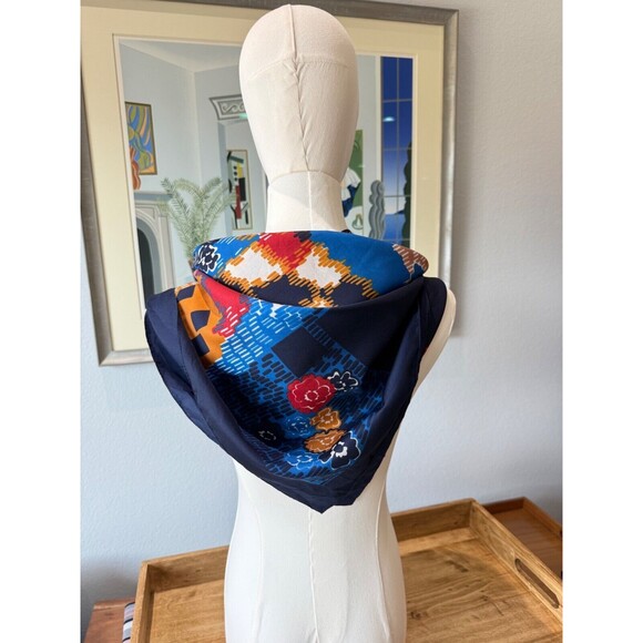 Buselli Abstract Art Square Scarf Vintage 1970s 1980s Polyester Multicolor 31" - Picture 1 of 6